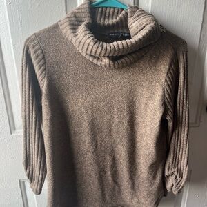 Adrienne Vittadini Ribbed Turtleneck Sweater in Taupe